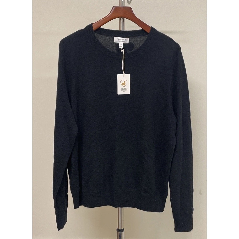 NWT Nordstrom 100% Cashmere Crewneck Navy Sweater Pullover Men's XL